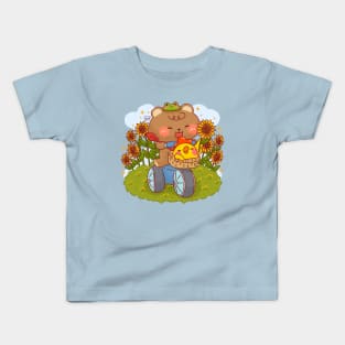 Cute Bear Cycling in Sunflower Field Kids T-Shirt